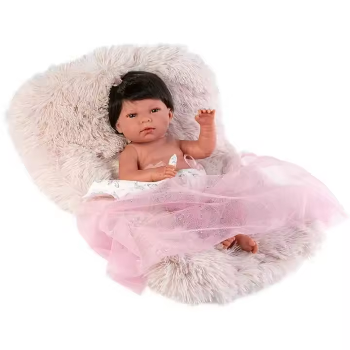 Muñeca Bebé Recién Nacida Nica con Pelo y Cojín Newborn - Cuerpo de Vinyl -  Llorens - - 1