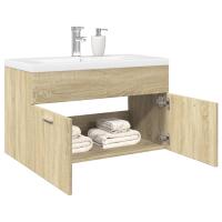 vidaXL Mueble con lavabo madera de ingeniería en color Blanco/Blanco brillante/Gris hormigón y más | almacenamiento funcional diseño moderno para baño dormitorio sala - details 4