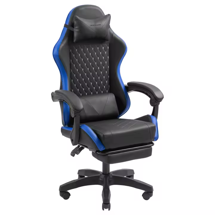 Mars Gaming MGC-X, Silla Gaming Ergonómica, Cuero Sintético, Respaldo Reclinable y Altura Regulable, Reposabrazos Dinámico, Cojín Cervical y Lumbar, Silla de Oficina con Reposapiés Extensible, Silla PC Azul, Negra, Rosa, Roja o Blanca - 1