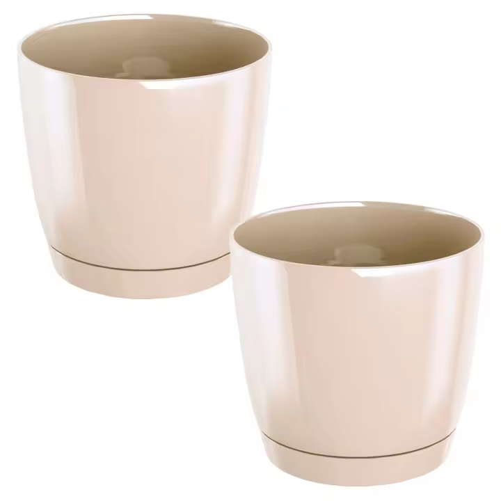 2x Maceta redonda de plastico WELLHOME Coubi Round P en color crema 12 (largo) x 12 (ancho) x 11 (altura) cm - 1