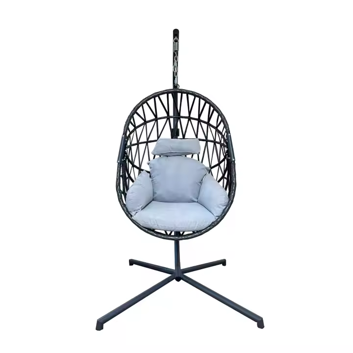 Rebecca Muebles Silla Colgante Mecedora Polyrattan Gris Para Jardín Home - 1