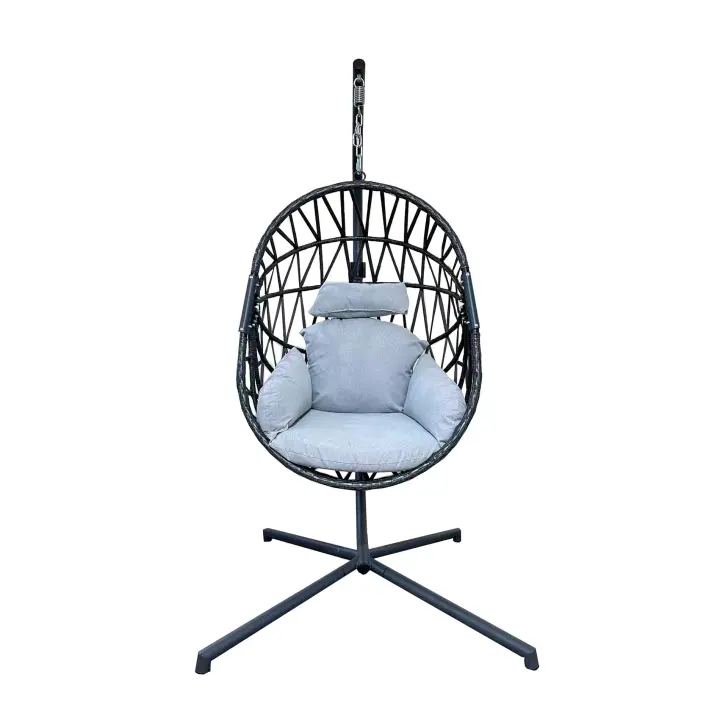 Rebecca Muebles Silla Colgante Mecedora Polyrattan Gris Para Jardín Home - 1