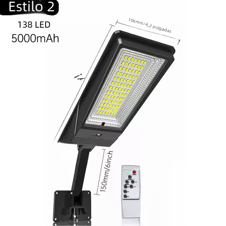 Lámpara Solar 138LED con Remoto Control 3 Modos de Trabajo Luz de Calle Solar Súper Brillante Resistente al Agua Sensor de Movimiento para Jardín Exterior - 1