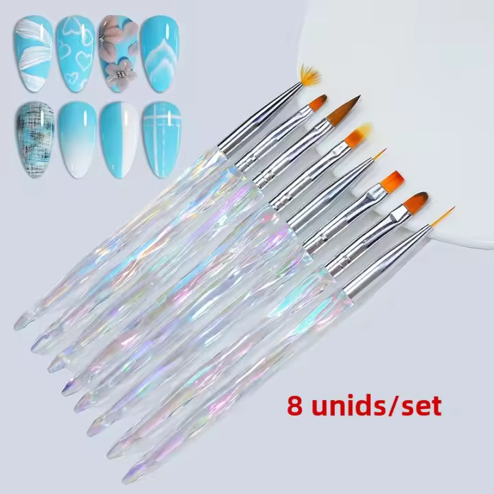 Misscheering 8pcs/set Aurora Rotuladores De Acrílico Para Dibujar En Uñas Con Pincel Suave Y Delgado Para Diseño De Uñas Gel De Gradiente DIY - 1
