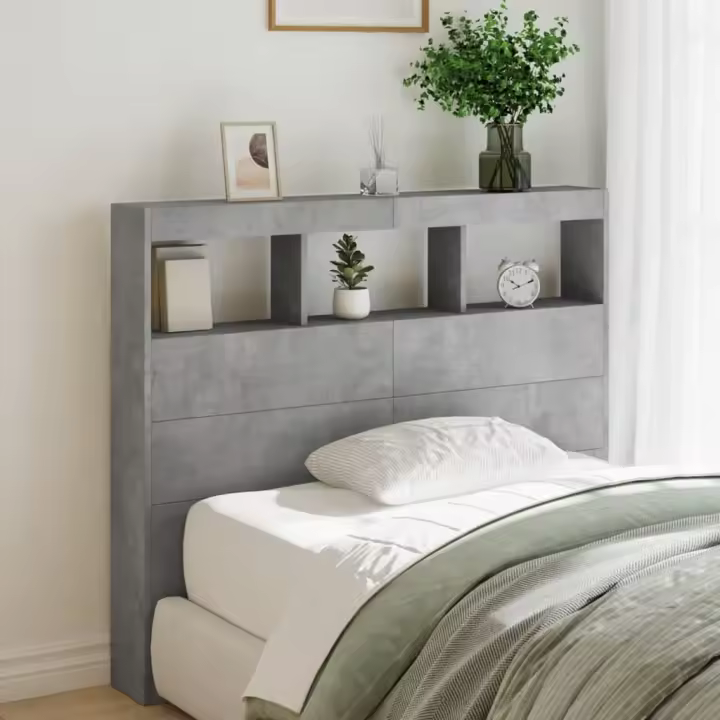 Cabecero de cama con luz LED gris hormigón 100x17x102 cm - 1