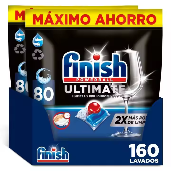 Finish Powerball ULTIMATE 160 | 240 Pastillas para Lavavajillas, Aroma Regular, Eficaz Manchas Resecas, Brillo Diamante, Menos Químicos, Profesional Formato 2x80 | 3x80 - 1