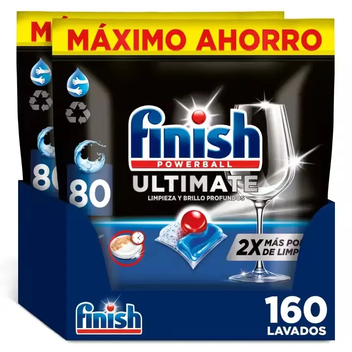 Finish Powerball ULTIMATE 160 | 240 Pastillas para Lavavajillas, Aroma Regular, Eficaz Manchas Resecas, Brillo Diamante, Menos Químicos, Profesional Formato 2x80 | 3x80 - 1