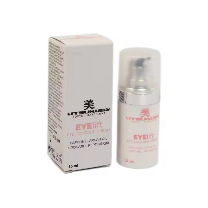 Crema Eye Lift de 15ml de Utsukusy.  Rejuvenece tu Mirada. Es un serum-crema para el contorno de ojos que atenúa visiblemente los signos de fatiga y las arrugas, dejando la piel más lisa, tersa y rejuvenecida. Alisa ojeras y bolsas. - 1