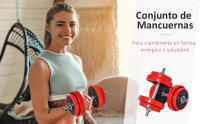Juego de Mancuernas 20 kg Ajustables 2 en 1 con 8 Discos 2 Barras y Biela Ajustable para Entrenamiento de Fuerza Levantamiento de Pesas Hogar Gimnasio Oficina Negro y Rojo - details 0