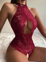 Lencería Sexy Roja Sin Costuras Para Mujer Ropa Erótica De Encaje Vestido De Banoquillo Translúcido Bodysuit Sexy Con Apretador - details 1