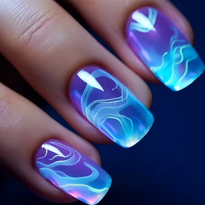 Uñas Postizas De Presión Gradient Chic Oceánico 24 Piezas - Forma De Ballet De Tamaño Medio Acabado Brillante Para Elegancia De Verano - 1