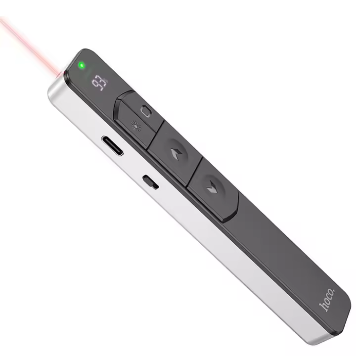 HOCO GM202 puntero láser profesional Bluetooth y 2.4GHz. Precisión 360°, pantalla negra, batería recargable 180mAh, USB-C. Ideal para presentaciones, clases y conferencias. Compacto, resistente y fácil de usar. - 1