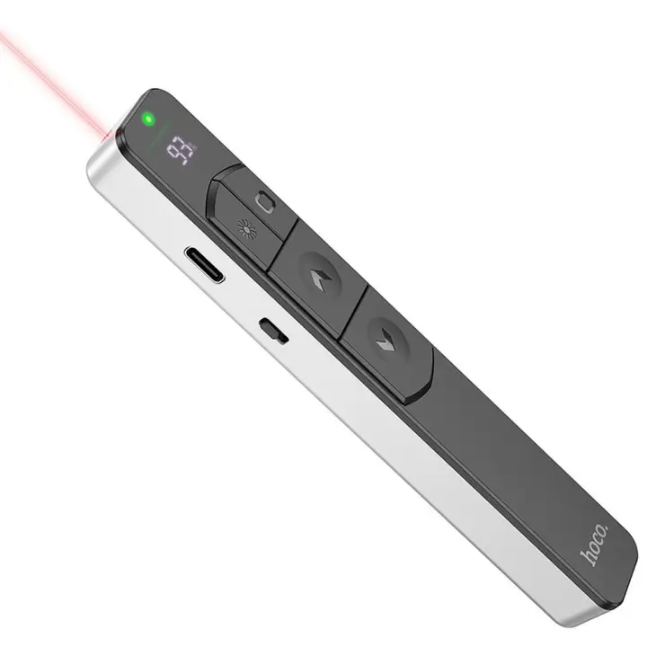 HOCO GM202 puntero láser profesional Bluetooth y 2.4GHz. Precisión 360°, pantalla negra, batería recargable 180mAh, USB-C. Ideal para presentaciones, clases y conferencias. Compacto, resistente y fácil de usar. - 1