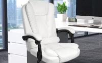 DASCK-Sillón de Oficina Altura Ajustable Cuero Sintético Acolchada Reclinable Silla Director, Blanco, Universal - details 0