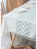 Elegant Linen Tablecloth with Feather Design - Washable - Perfect for Picnics, Camping, Weddings, Holiday Parties, Thanksgiving, Restaurants and Buffets - Rectangular, Machine Woven - details 5