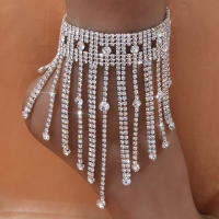 Pulsera De Tobillo Con Borla Y Cuadros Para Mujer Joyería De Moda De Stonefans Cadena De Pies De Malla Hueca Con Cristales Accesorios De Playa Lindos Longitud 28cm - details 0