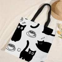 Bolso De Hombro De Lino Grande Y Capacitativo Con Estampado De Gato Kawaii Para Mujer Bolso De Compras Casual Para Viaje Y Playa - details 3