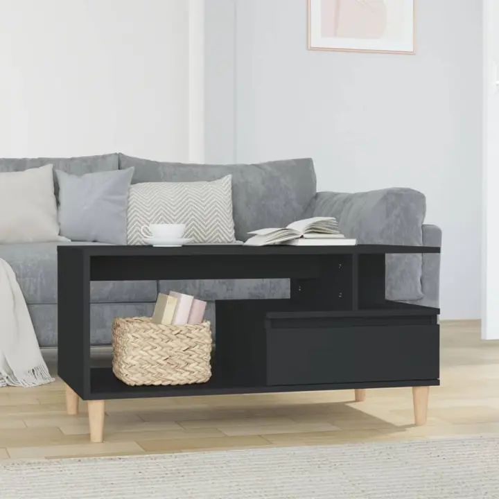 vidaXL Mesa de centro madera contrachapada negro 90x49x45 cm - 1
