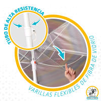 Aktive - Sombrilla playa antiviento 200 cm o 220 cm, Max Air, multicolor, octogonal, oxford con protección UV50 y revestimiento plateado, 8 varillas fibra de vidrio, mástil inclinable Ø28/32 mm, incluye funda con asa, oficial y original AKTIVE garantizado - details 2