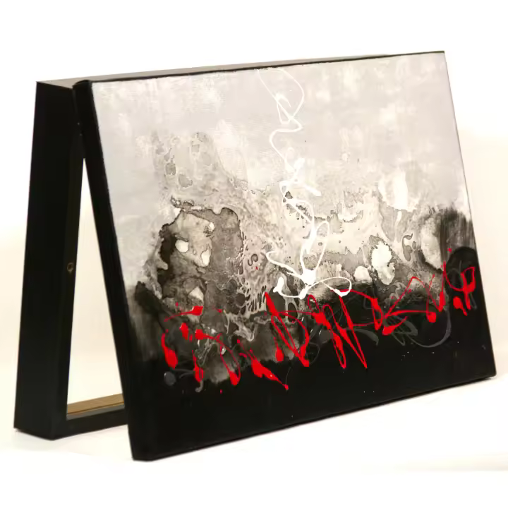 Cuadroexpres - Tapa de Contador Pintada a Mano, Abstracto en Negro y Rojo, Medida 37x22x4 cm (41x26x6 medida exterior) Con tornillos y tacos para colocar en la pared. Moderna, 100% Original, Muy Decorativa. Con Relieve. Fabricada en España - 1