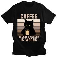 Camiseta De Algodón 100% Para Hombres Y Mujeres Con Diseño Divertido De Gato Bebiendo Café Porqué El Asesinato Está Mal. Estilo Casual De Manga Corta Oversized. - details 1