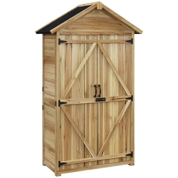 Armaro de Jardín, Caseta de Jardín de Madera de 0.43 m2, Caseta de Jardín con Tejado de asfalto, dos, Balcón con armarario de Jardín con cerradura, Terraza, color natural, 102x54x177 cm - 1