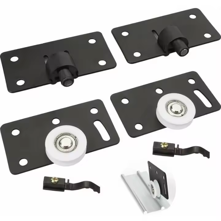 Juego de 2 rieles para puerta corredera, ruedas corredizas de nailon de 30 mm, ruedas correderas silenciosas para armario, armario, armario (negro) - 1