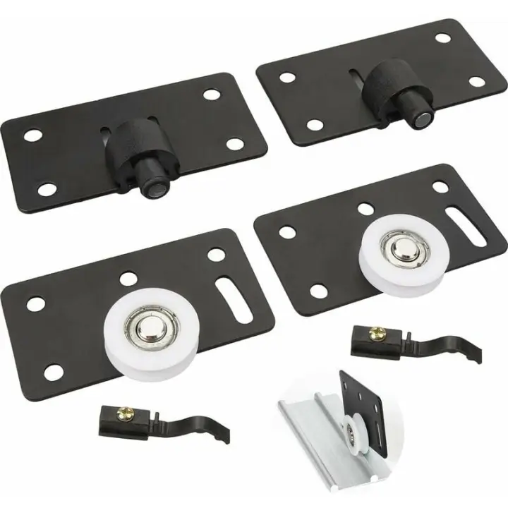 Juego de 2 rieles para puerta corredera, ruedas corredizas de nailon de 30 mm, ruedas correderas silenciosas para armario, armario, armario (negro) - 1