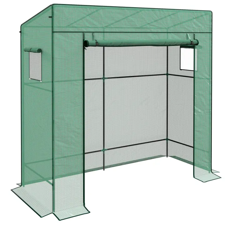 Outsunny Invernadero Pequeño Invernadero de Exterior con Ventanas de Malla y Puerta con Cremallera Invernadero para Cultivar Tomates Plantas Flores 196x77x197 cm - 1