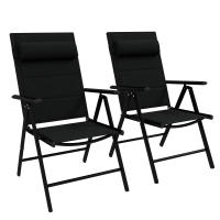 Outsunny Conjunto de 2 Sillas de Camping Plegables Sillas de Jardín con Marco de Aluminio Reposacabezas y Reposabrazos Carga 130 kg para Terraza Playa 54x67x108 cm Negro - details 0