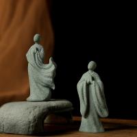 Estatua De Buda Zen Para Jardín Decoración De Monje Budista Para Acuario Yard Flower Pot Sandstone Verde Thailandia - details 3