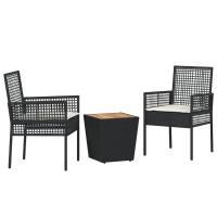 Conjunto de Bistro de Jardín de 3 Piezas vidaXL con Cojines Ratan de Polipropileno Negro - details 1