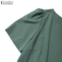 Vestido Elegante De Verano ZANZEA Para Mujer Con Manga Corta Vestido De Fiesta A-Line Solido Pleated Tratamiento De Cierre Pullover Estilo Oficina Lady - details 9
