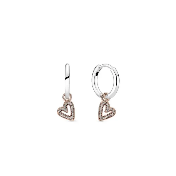 PANDORA Pendientes de Aro Plata de Ley Oro Rosa 14k Corazón Brillante Adornados con Circonitas Cúbicas - 1