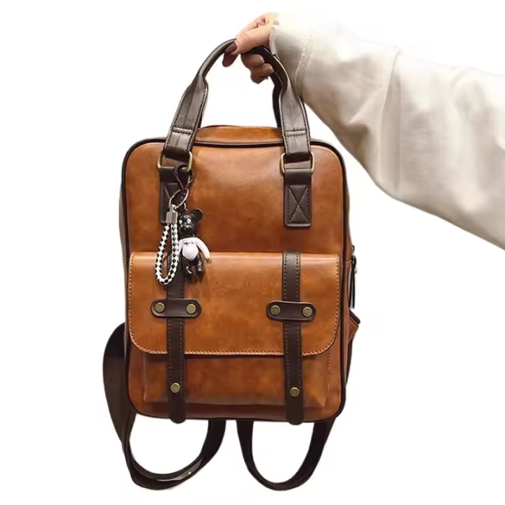 Mochilas antirobo para Mujer, mochilas escolares marrones para estudiantes, mochilas de viaje Grande de cuero para portáthil vintage impermeable para adolescentes - 1