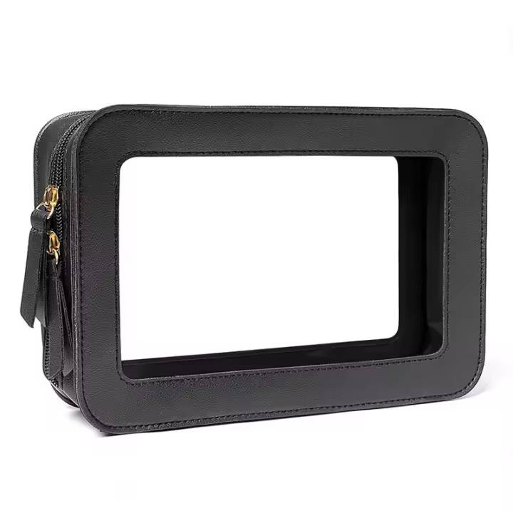 Transparent Makeup Bag Cosmetic Storage Box Waterproof Travel Toiletry Bag Skin Care Bag with Gold Zipper, White - 1