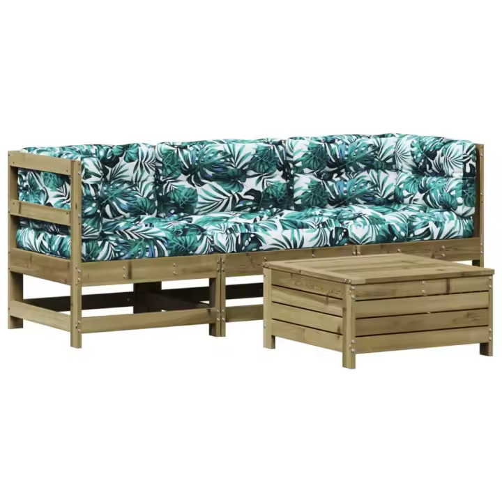 vidaXL Juego de muebles jardín 4 pzas y cojines madera pino impregnada - 1