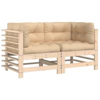 vidaXL Sofás esquineros con cojines 2 uds madera maciza de pino Pino natural, Pino blanco, Pino gris Conjunto Terraza Muebles Jardín Exterior Juego de Muebles de jardín Mueble Jardín Exterior Muebles de Salon Exterior - details 1