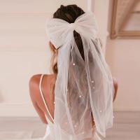 Velo De Novia Elegante Con Borla Y Perlas Accesorio De Cabello Para Boda Corto Y Decorativo Para La Parte Trasera Del Cabello - details 1