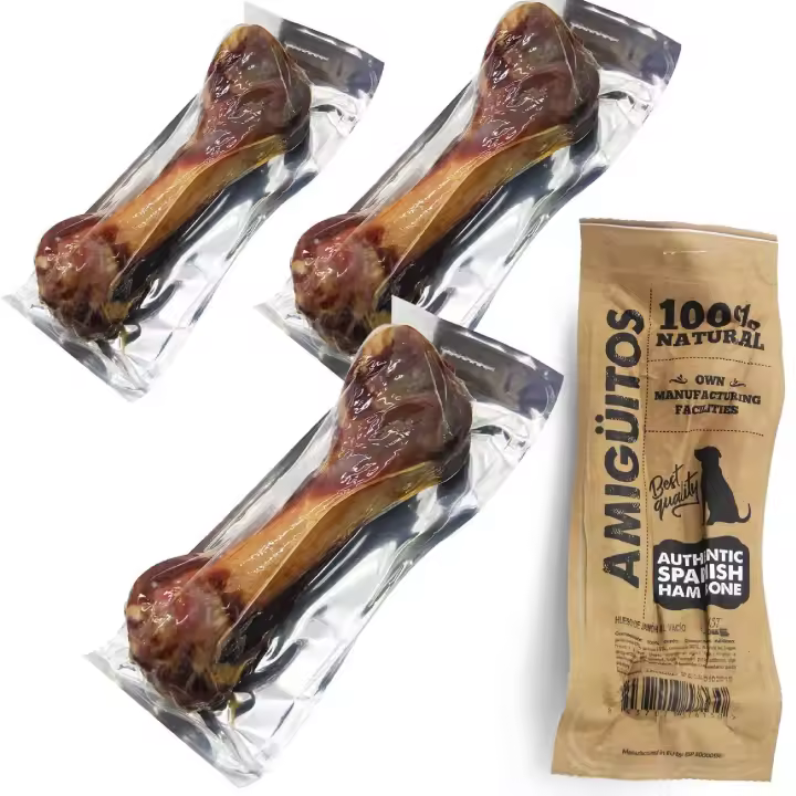 NESTQ - Hueso Jamón para Perros Natural al Vacío Grande Fortalecedor de Dientes Stick Dental Dog Snack Pack 4 unidades - 1