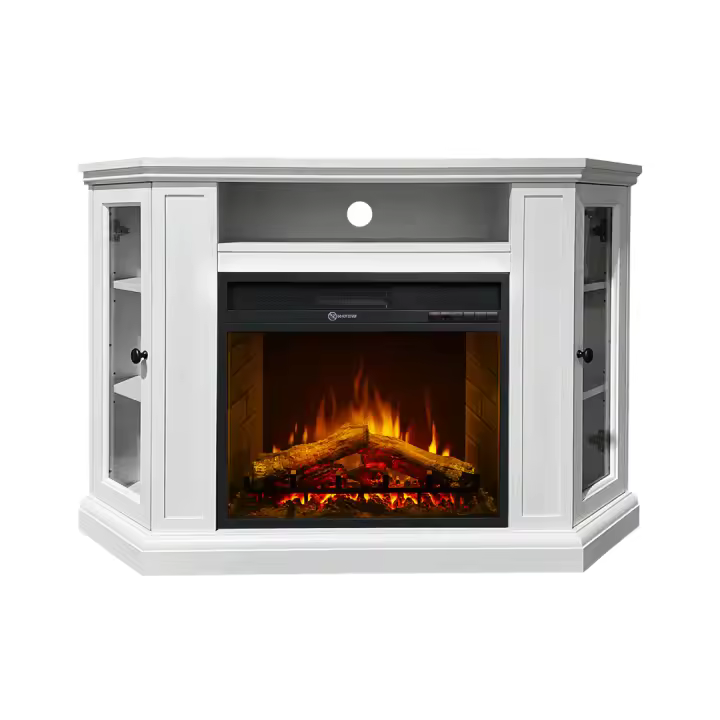Chimenea Eléctrica de Esquina de Suelo MADISON en Madera Blanca L126 X P78 X H83 - 1
