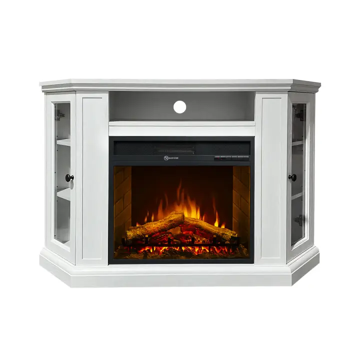 Chimenea Eléctrica de Esquina de suelo MADISON en Madera Blanca L126 X P78 X H83 - 1