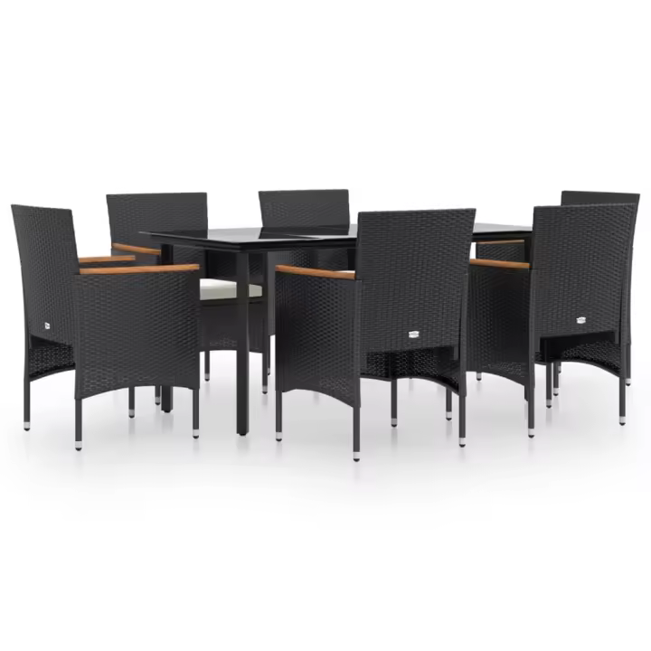 vidaXL Juego de comedor de jardín 7 piezas con cojines negro - 1