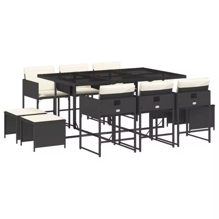 vidaXL Set de comedor jardín 11 pzas con cojines ratán sintético negro - 1