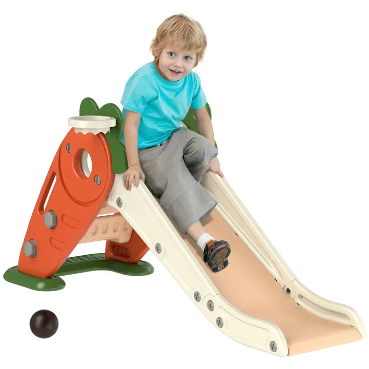 AIYAPLAY Tobogán para niños, 3 en 1, plegable, con aro de baloncesto, para escalada, para uso en interiores o exteriores, de 1 a 3 años, color naranja - 1