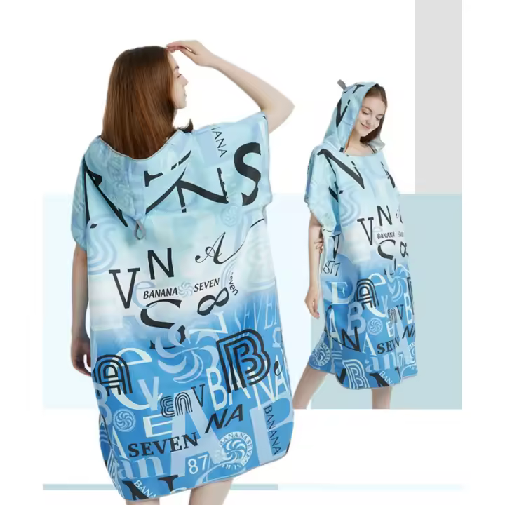 Poncho Toalla Rápida De Secado Microfibra Para Playa Y Natación Robe De Baño Para Adultos Con Capucha Toalla De Natación - 1