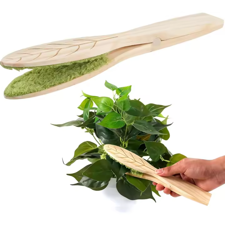 Pinzas para limpiar hojas de plantas de interior, cepillo de pinza para eliminar el polvo de las hojas de plantas de interior, limpiador de pelusas con forma de hoja. - 1