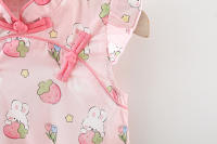 Vestido De Verano Para Bebé Niña Estilo Chino Qipao Con Manzana De Fresa Y Conejo Decorativo Ropa Suave Y Delgada Sin Mangas Para Niños Y Niñas De 1 a 2 Años - details 5