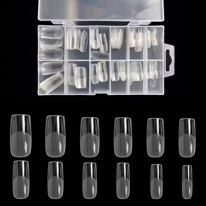 Tiras De Uñas Cuadradas 120 Pcs Cubierta Completa Artificial Gel Suave Transparente En 12 Tamaños Para Extensión De Uñas Falsas - 1