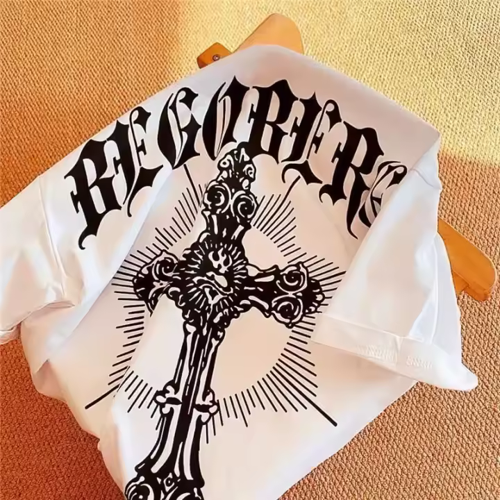 Camiseta Oversize Retro Hip Hop Para Hombres Y Mujeres Con Estampado De Cruce Harajuku Estilo Y2K Moda Callejera Transpirable Ligera Secado Rápido Protección Solar Sostenible Sin Pliegues Camiseta De Cuello Redondo - 1